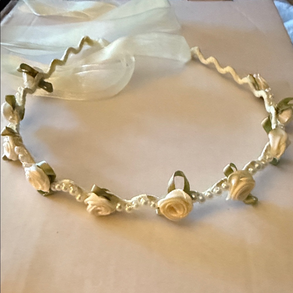 Floral Ribbon Headband with Cream Roses brand new in package